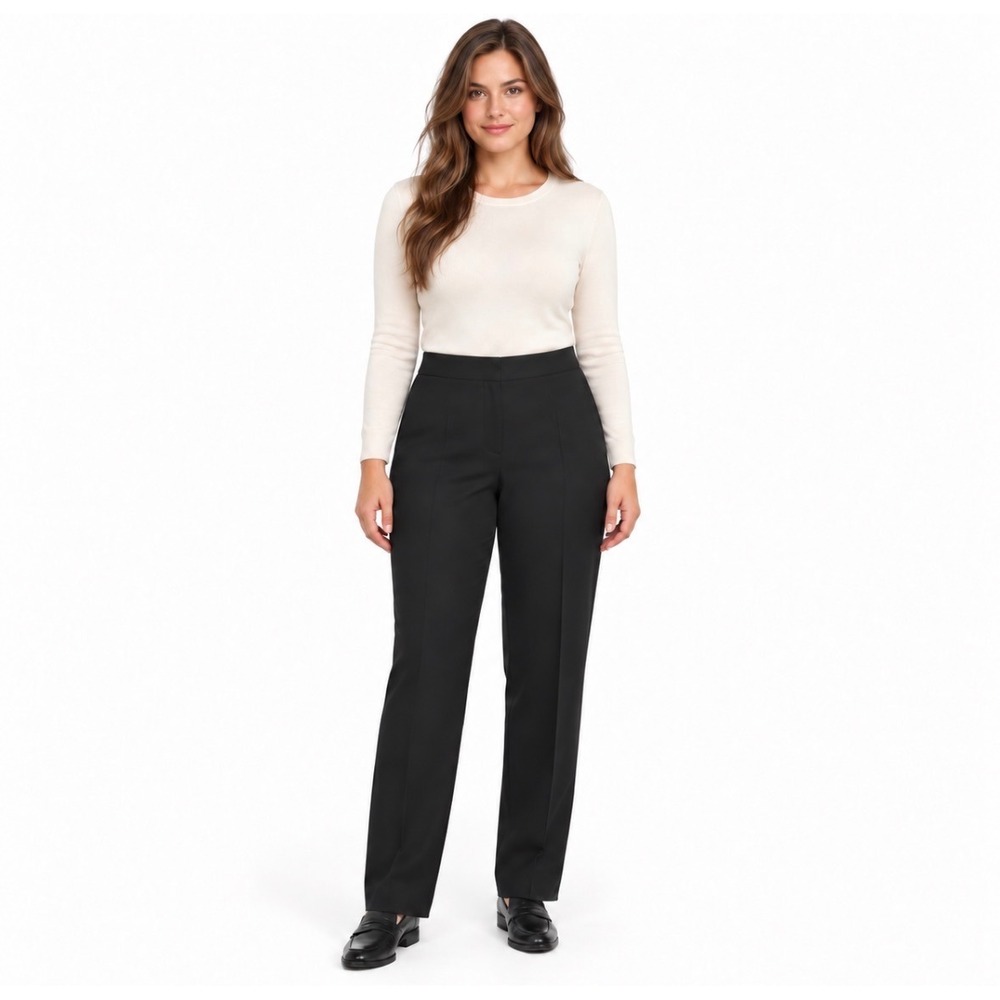 Lafayette 148 New York Black Virgin Wool Blend Straight Leg Trousers Pants 16